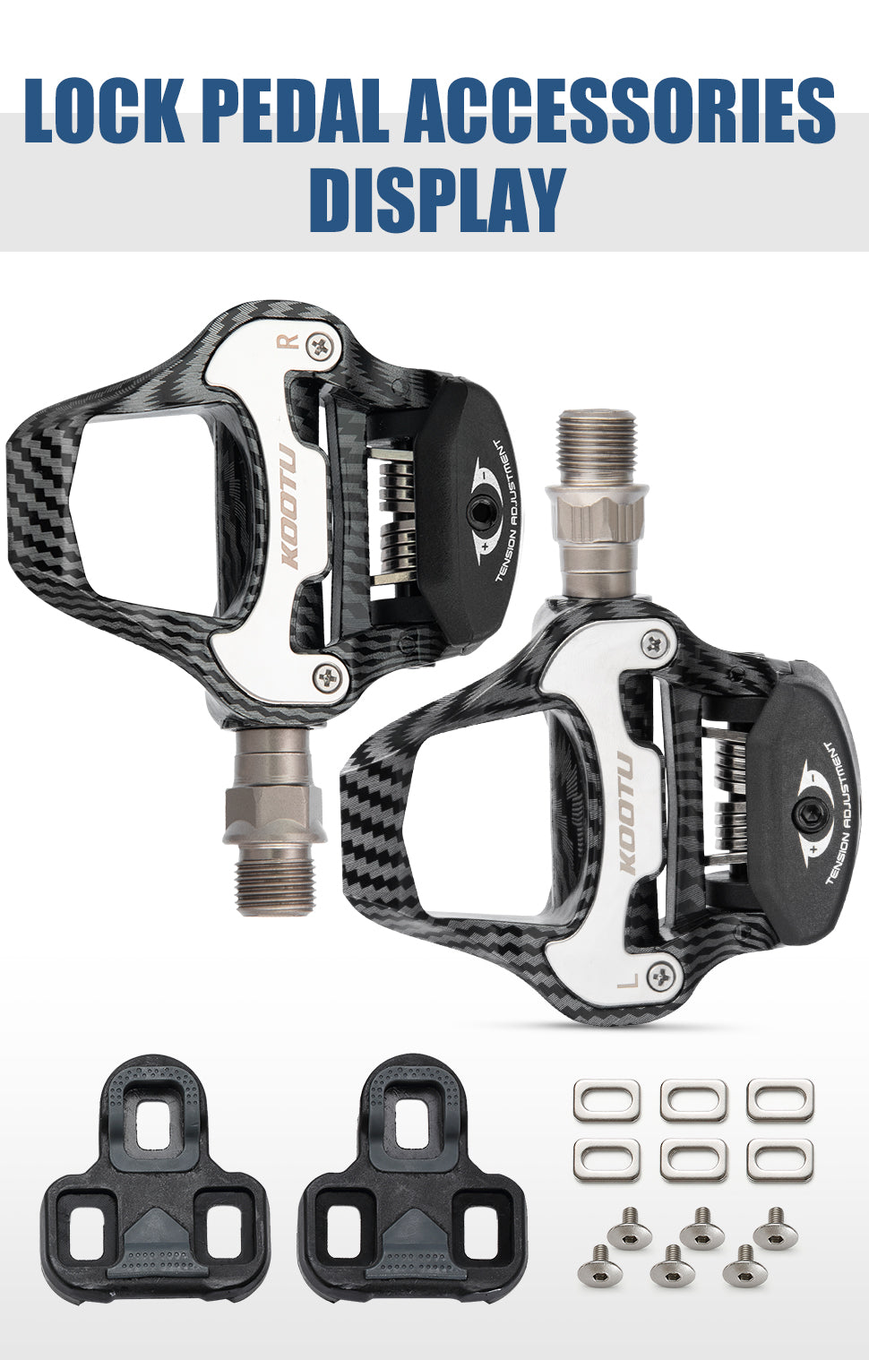 KOOTU Road Bike Pedals Carbon Pattern Clip Pedals For KEO Look Pedals SPD System -KOOTU BIKE