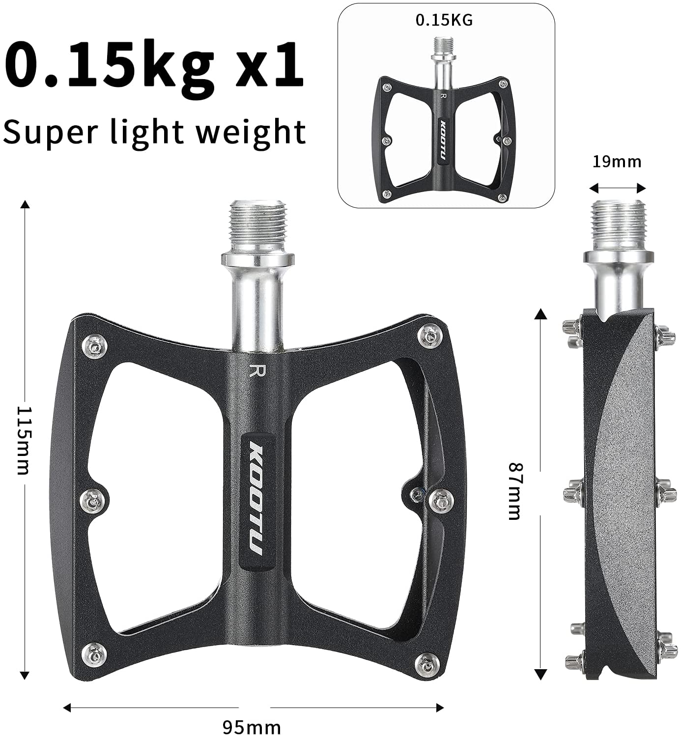 KOOTU mountain bike pedals size
