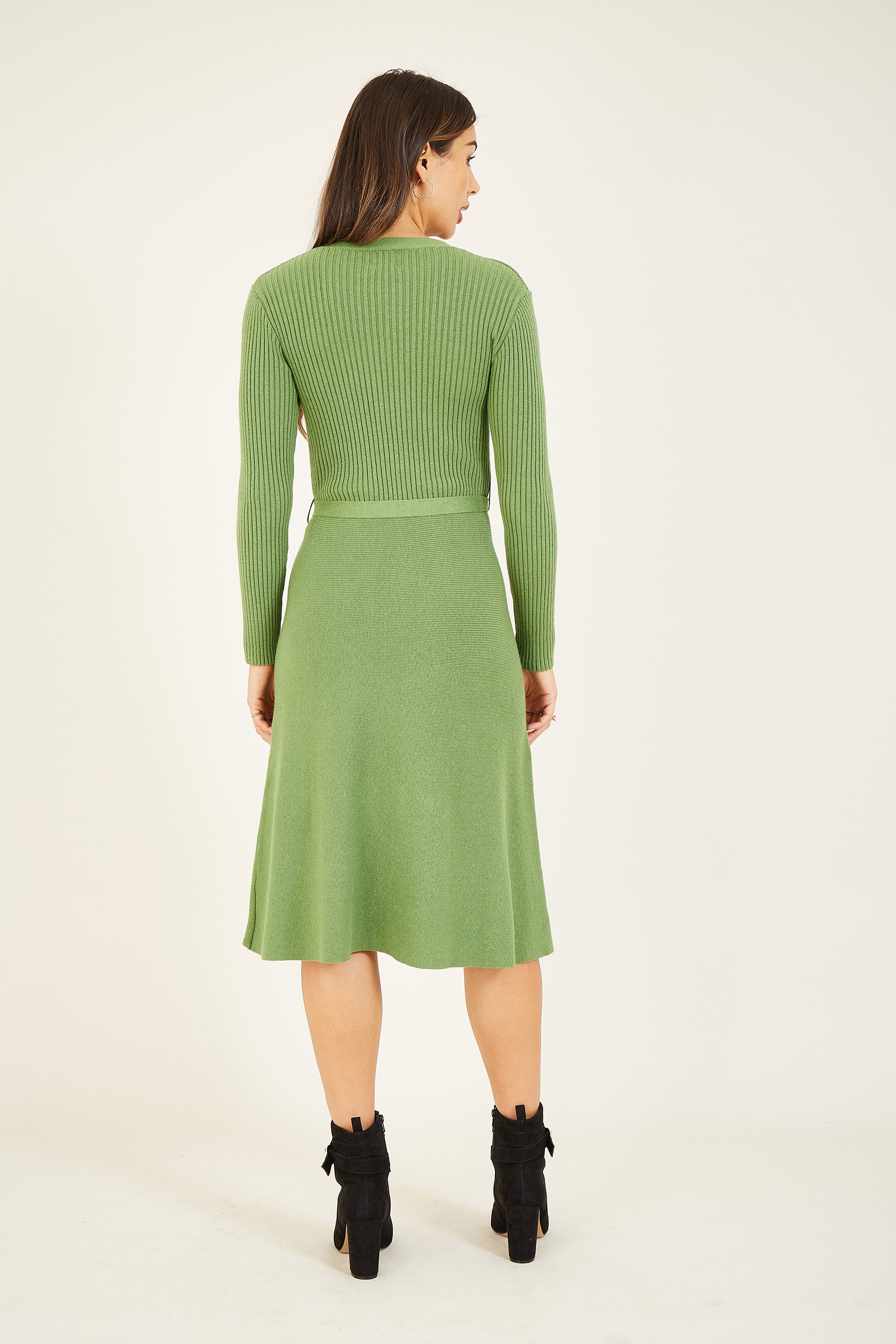 Yumi Green Knitted Skater Dress