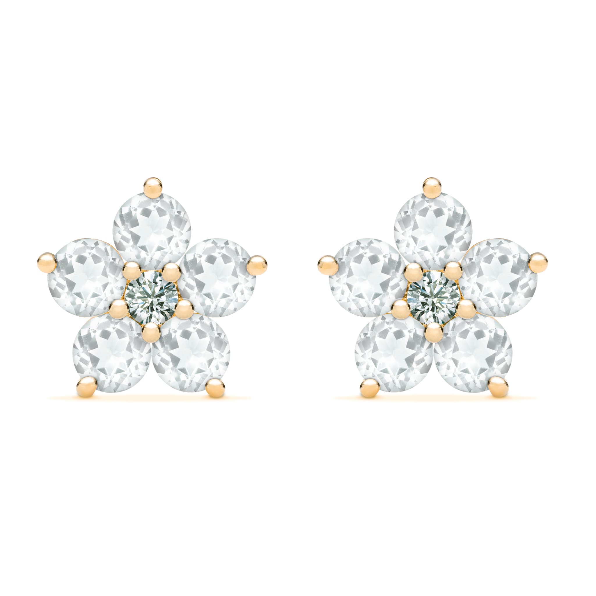 14K Gold Diamond Flower Earrings