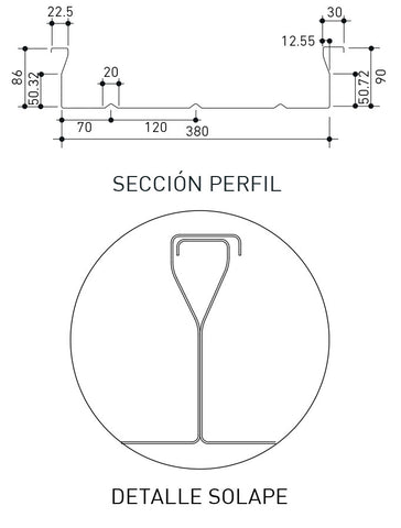 Características geométricas y de montaje de la bandeja metálica 90.380