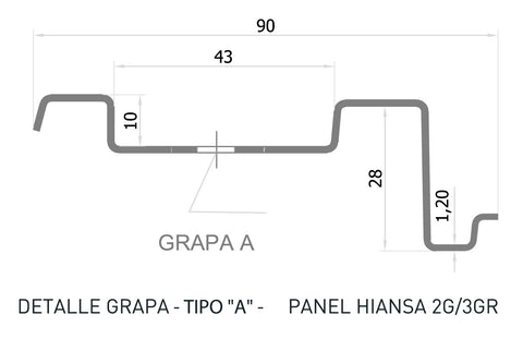 Detalle grapa tipo A de panel policarbonato Hiansa