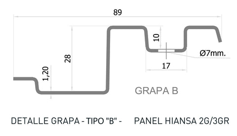 Detalle grapa tipo B de panel policarbonato Hiansa