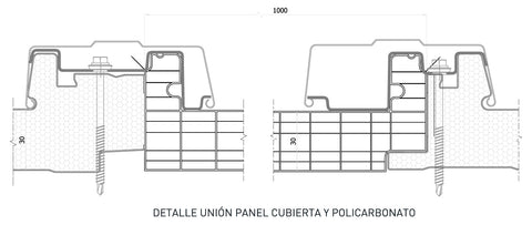 Detalles unión de panel policarbonato Hiansa y panel sándwich