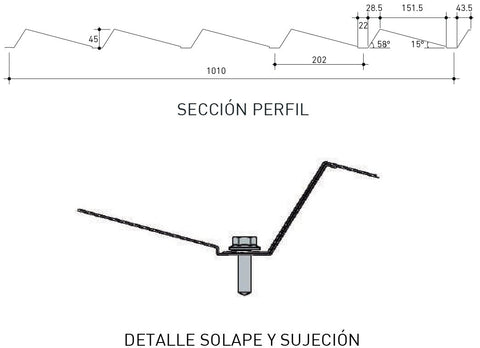 Características geométricas de la chapa metálica MT-44 Ibiza