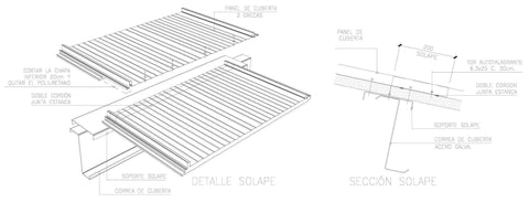 Detalle de solape transversal de paneles sándwich para cubiertas