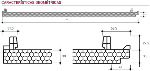 Características geométricas panel policarbonato Hexagona