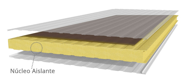 Aislante de panel sandwich entre dos chapas metálicas
