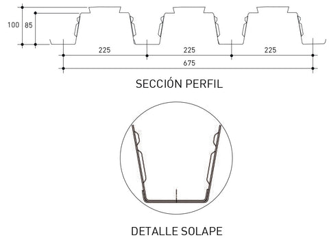 Características geométricas del forjado colaborante MT-100