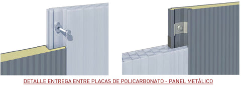 Detalle de montaje de panel Policladd con panel sándwich de fachada