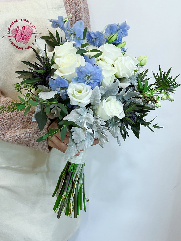 Bridal Bouquet - Delphinium And Thistle – Ladyblooms Floral & Gifts