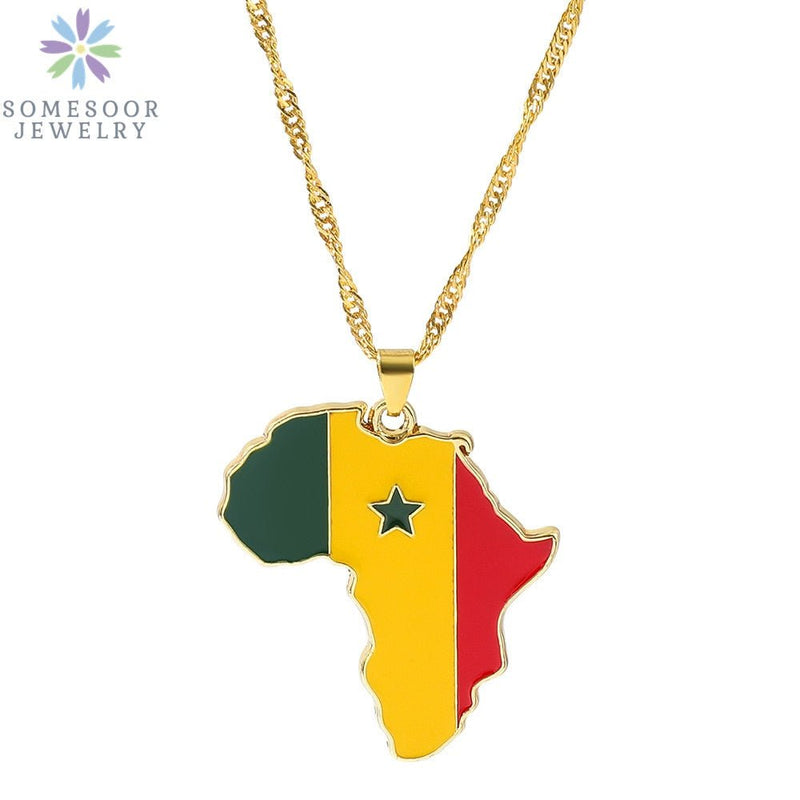 South Africa - Africa Map Pendant Necklace Jewelry - Golden Color Chain