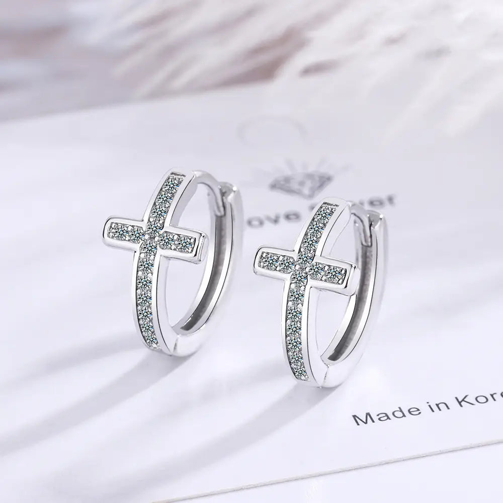 Temperament Diamond Cross Earrings