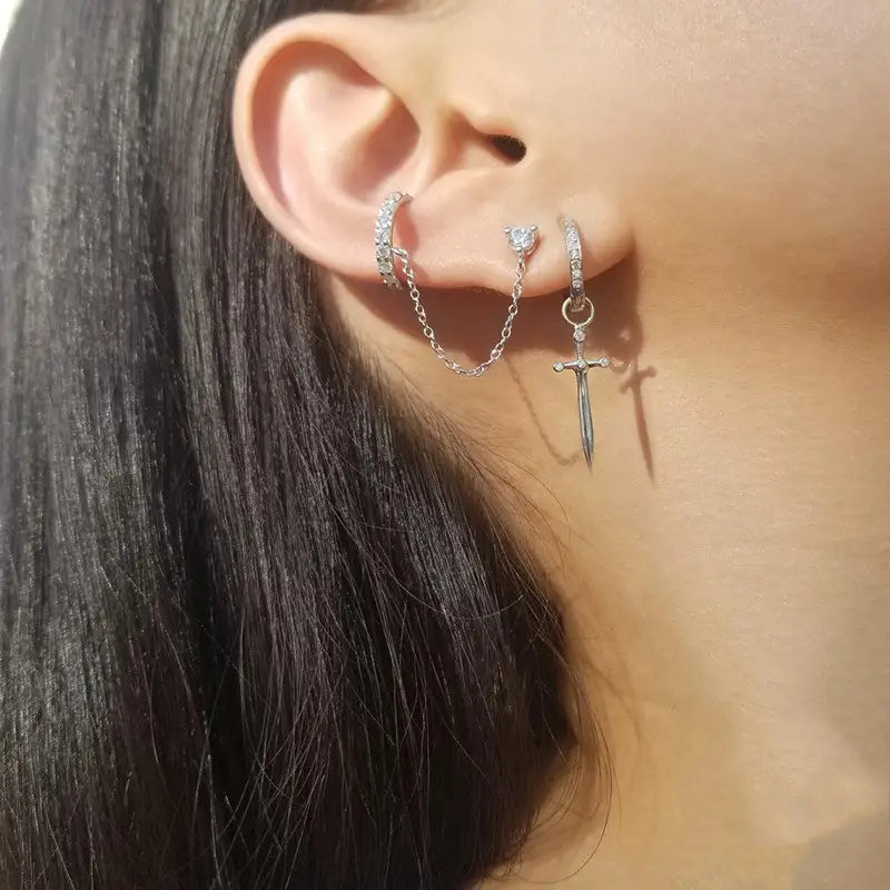 Diamond Dagger Cross Earrings
