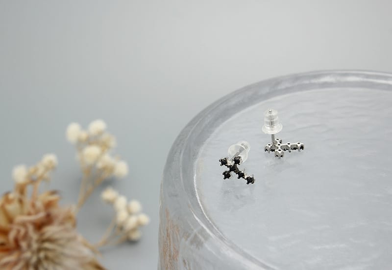 Men?€?s Black Diamond Cross Ear Studs