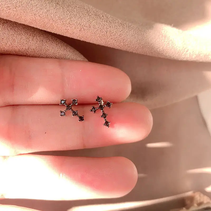 Men?€?s Black Diamond Cross Ear Studs