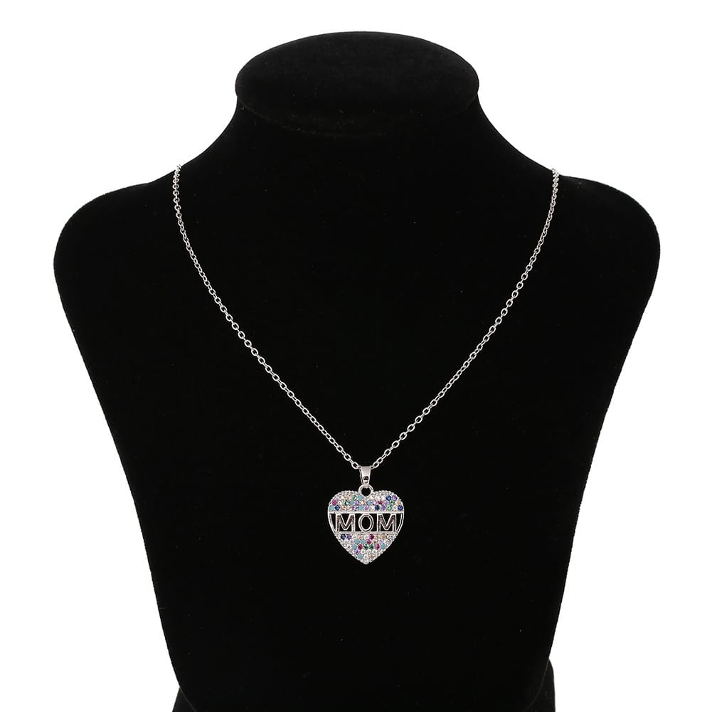 Colorful Cubic Zirconia Heart Mom Necklace Pendant