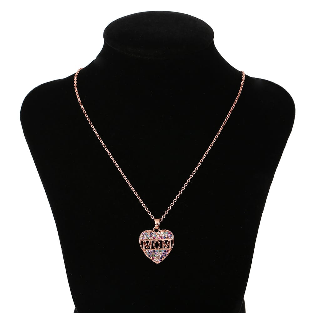 Colorful Cubic Zirconia Heart Mom Necklace Pendant