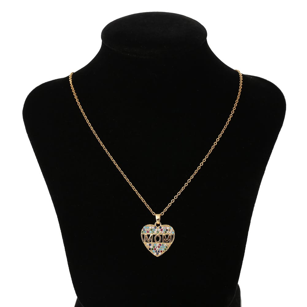 Colorful Cubic Zirconia Heart Mom Necklace Pendant