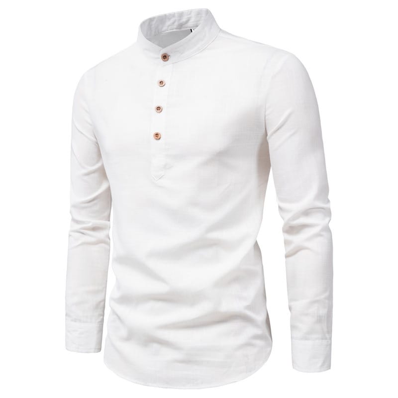 Men?€?s Cotton and Linen Long-Sleeved Shirt