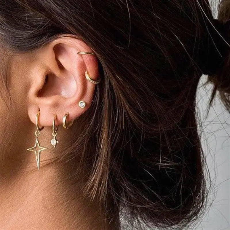 Trendy Minimalist Geometric Cross Star Silver Earrings
