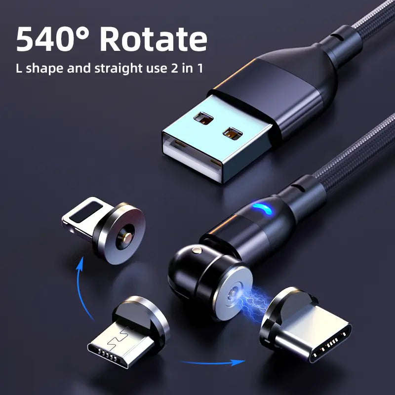 Magnetic Charging Cable with 540 Degree Blind Suction and Three-in-one Bent