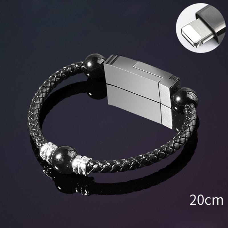 Portable Leather Charging Cable with Bracelet Design