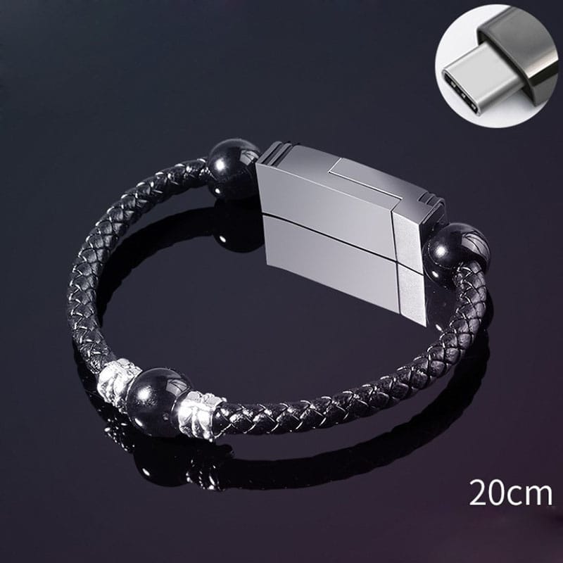 Portable Leather Charging Cable with Bracelet Design