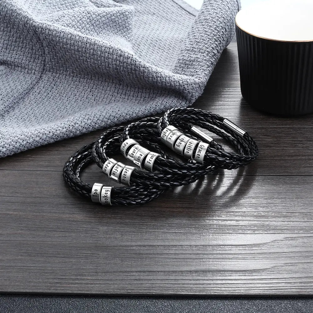 Personalized Braided Leather Bracelet