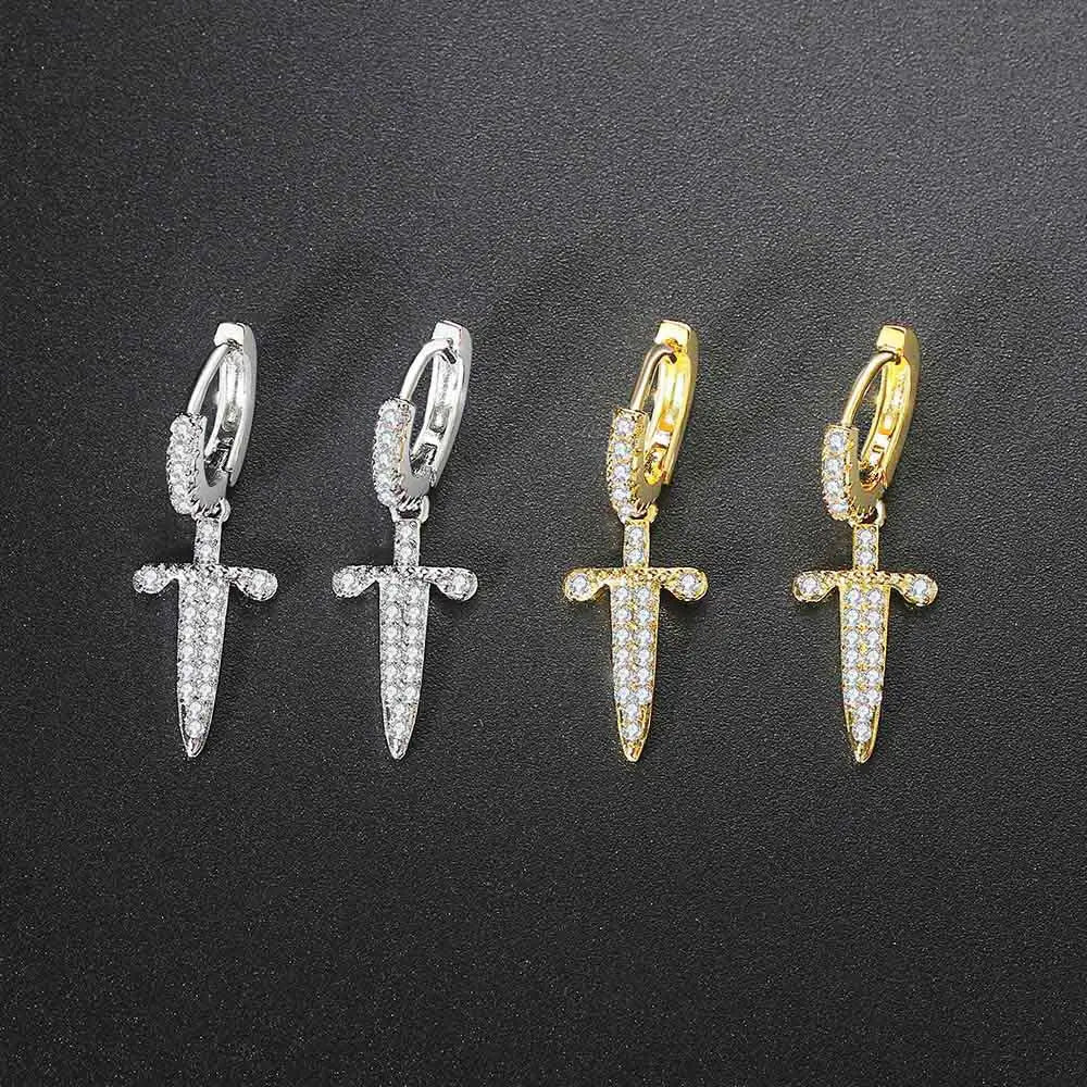 Copper Micro Inlaid Zircon Cross Earrings