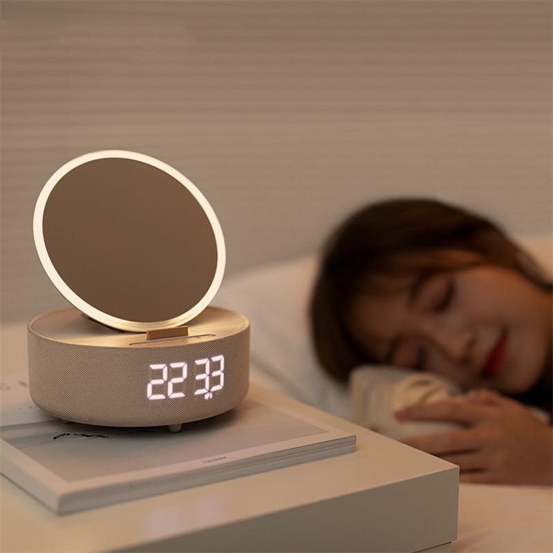 Wireless Charger with Alarm Clock, Bluetooth Speaker, LED Night Light, and Smart