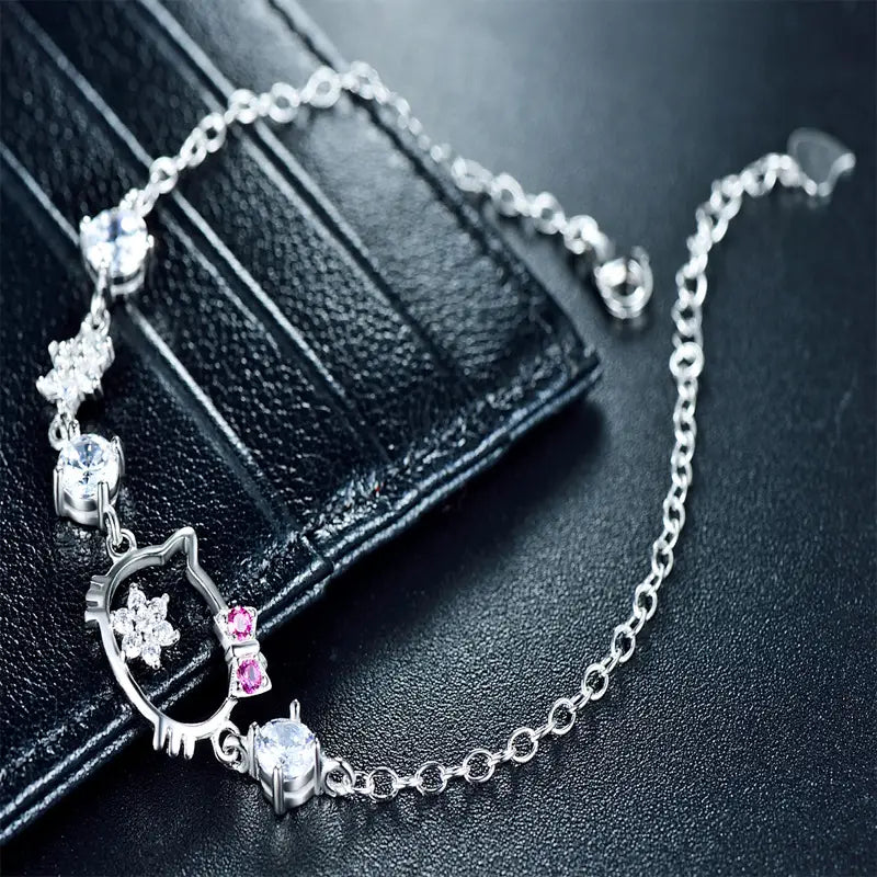 Sterling Silver Cute Cat Bracelet