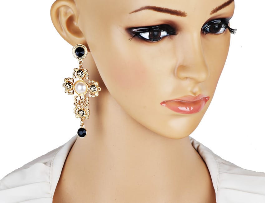 Pearl and Diamond Cross Earrings