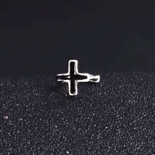 Men?€?s Silver Black Cross Earrings