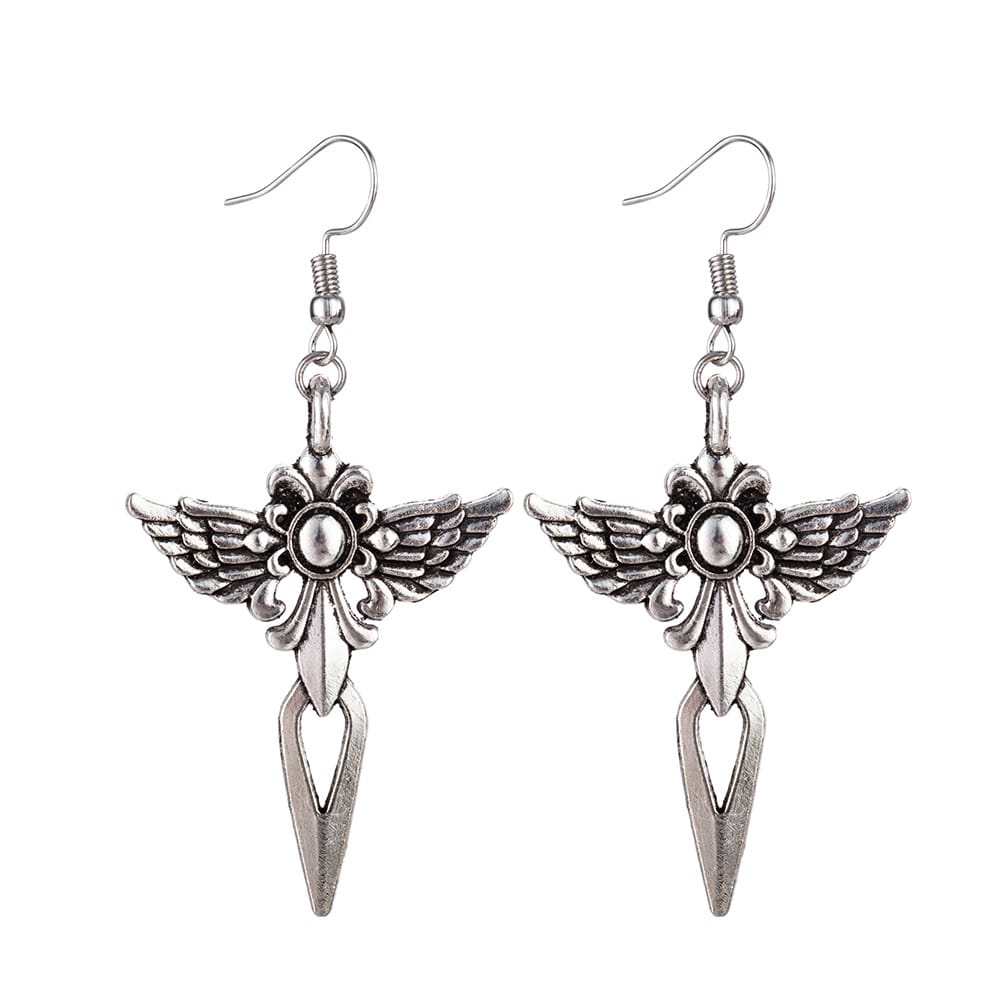 Gothic Pattern Retro Cross Angel Wing Rose Earrings