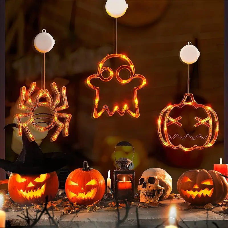 Halloween Window Hanging LED Lights Spider Pumpkin Ghost Horror Atmosphere