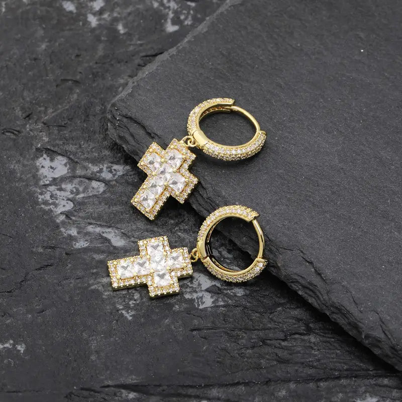 Full Zircon Cross Earrings