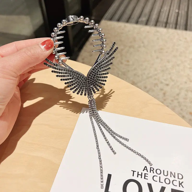 Tassel Ball Hair Clip with Angel?€?s Wings Design