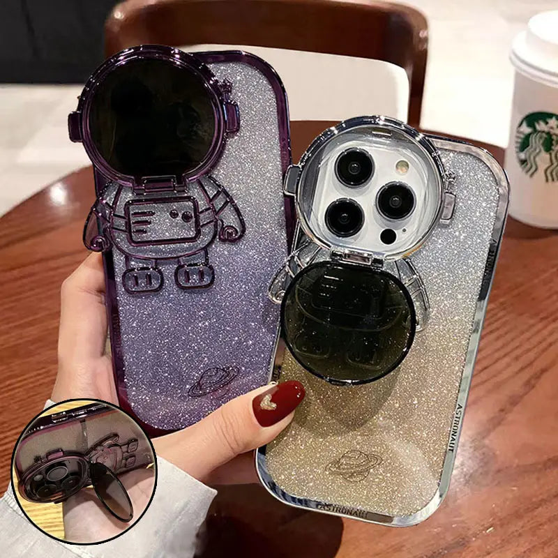 Glitter Astronaut Camera Stand Phone Case For iPhone 14 13 12 11 Pro Max XR Plus