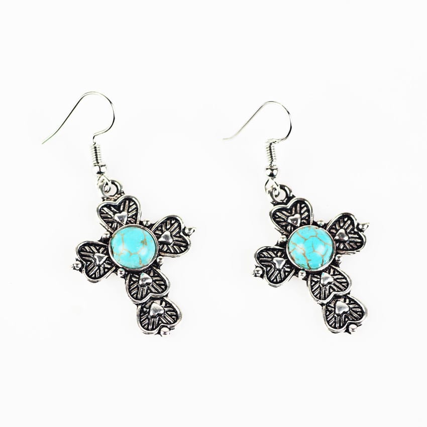 Vintage Pattern Cross Earrings