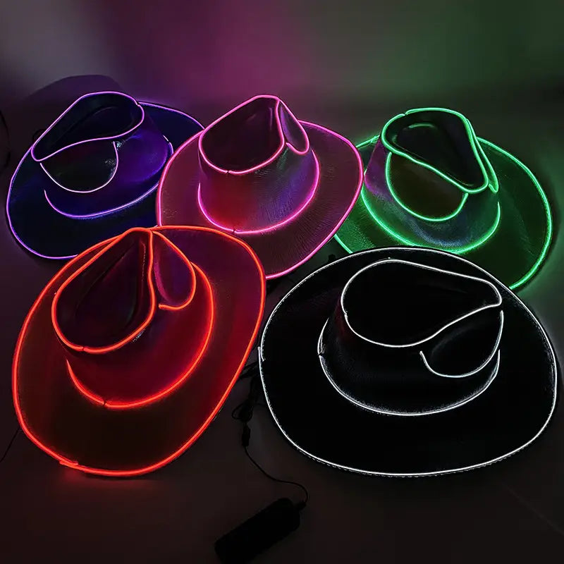 Halloween Carnival Party LED Wireless Fluorescent Colorful Cowboy Flashing Hat