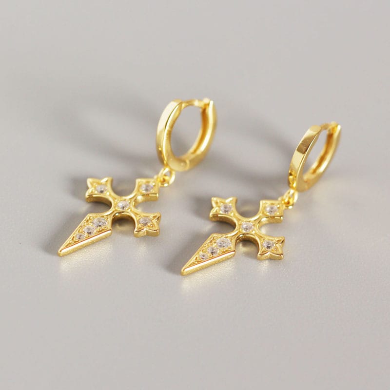 Cross Diamond Baroque Style Earrings