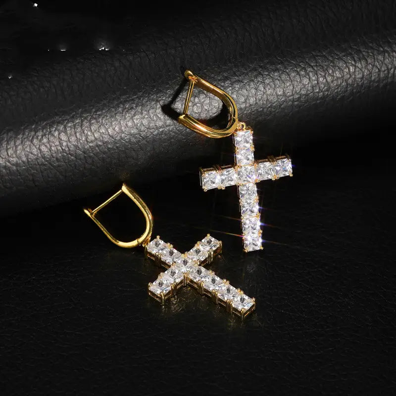 Square Zircon Cross Earrings