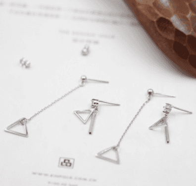 Asymmetric Sterling Silver Triangle Earrings with Diamonds