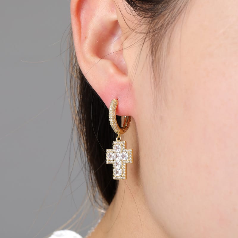 Full Zircon Cross Earrings