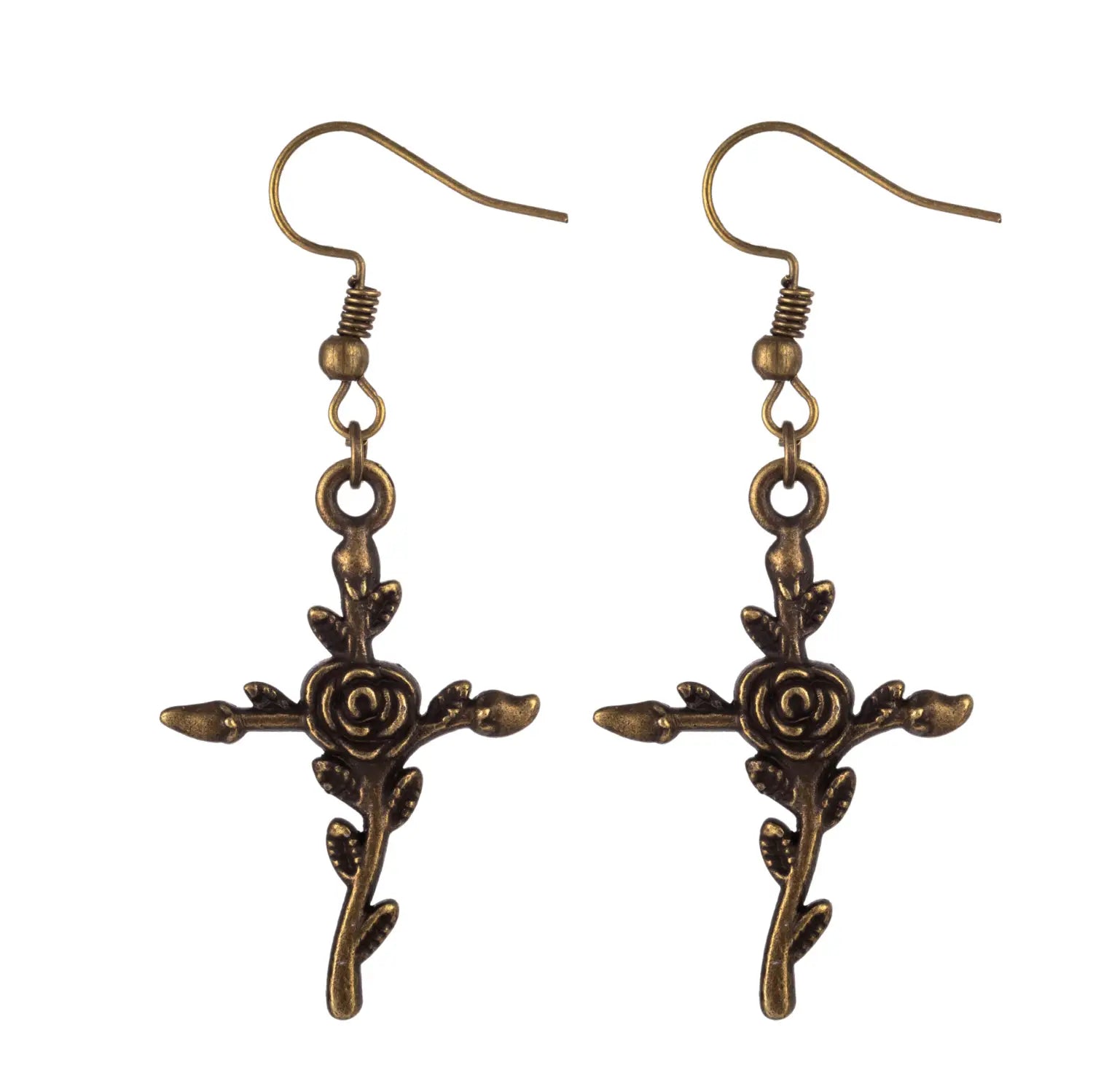 Gothic Pattern Retro Cross Angel Wing Rose Earrings