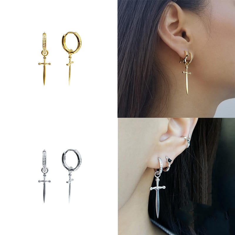 Diamond Dagger Cross Earrings