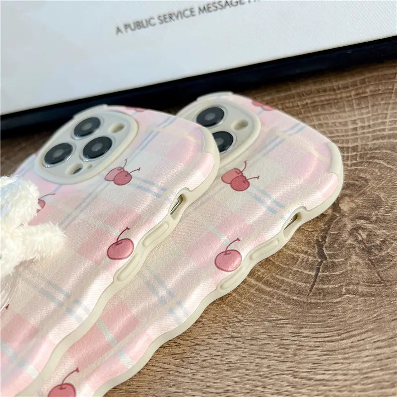 Plaid Cherry Rabbit Phone Holder Case