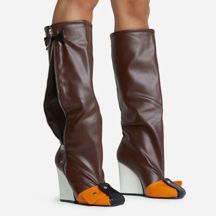 Women’s Fashion Square Head High Heel Knee-high Boots