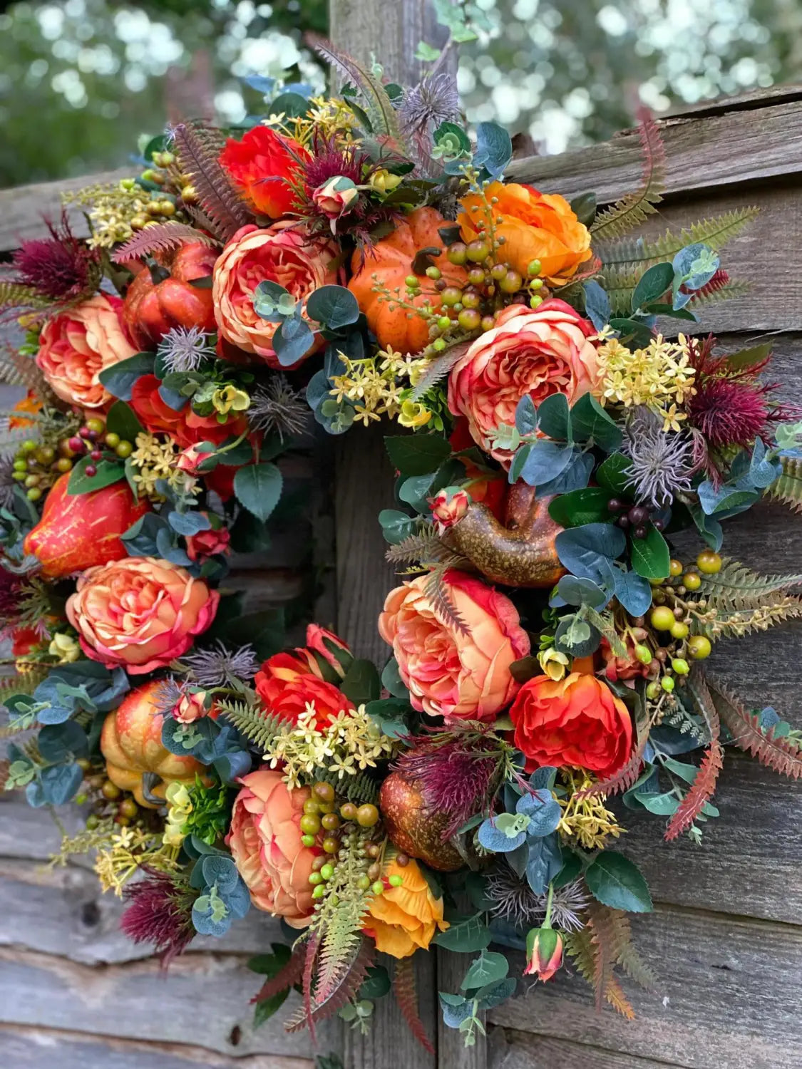 Autumn Peony Pumpkin Wreath